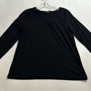 Karen Brooks Black Lace Yoke Long Sleeve Top Women’s Size M Classic Blouse
